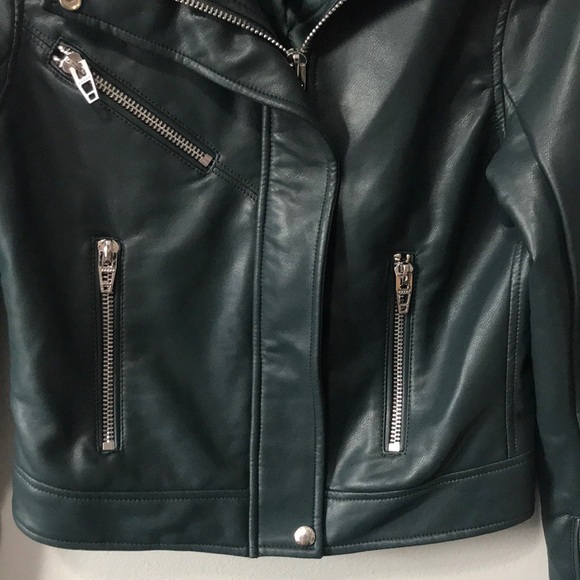 BlankNYC High Collar Vegan Leather Sky Walker Hunter Green Moto Jacket XS - Picture 7 of 16